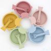 Baby Cartoon Bear Shape Complementary Food Training Silicone Bowl With Spoon Sets - Average Size (0-8Y) - Pink