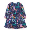 Baby Girl Print Pattern Long Sleeve Soft Cotton Princess Dress - 90 (12-24M) - Navy Blue (Dark Blue)