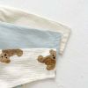 Baby Boy Solid Color & Bear Print Shirt Single Breasted Design Polo-Neck Onesies With Bow Tie - 66 (3-6M) - Apricot