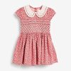 Baby Girl Ditsy Flower Print Hollow Carved Neck Knitted Waist Dress - 90 (12-24M) - Red
