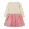 Baby Girl Unicorn Pattern Colorful Mesh Overlay Design Long Sleeve Princess Dress - 90 (12-24M) - Beige