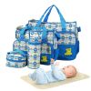 5PCS Baby Nappy Diaper Bags Set Mummy Diaper Shoulder Bags w/ Nappy Changing Pad Insulated Pockets Travel Tote Bags - Blue