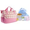 5PCS Baby Nappy Diaper Bags Set Mummy Diaper Shoulder Bags w/ Nappy Changing Pad Insulated Pockets Travel Tote Bags - Pink