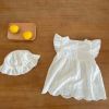 Baby Girls Embroidered Pattern Hollow Carved Design Dress With Hat In Summer - 73 (6-9M) - White