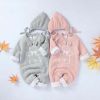 Baby Cartoon Bunny Embroidered Graphic Solid Warm Rompers With Hat - 73 (6-9M) - Coffee