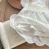 Baby Girls Embroidered Pattern Hollow Carved Design Dress With Hat In Summer - 73 (6-9M) - White