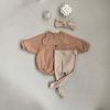 Baby Bear Print Pattern Ears Patch Design Hoodie Onesies - 66 (3-6M) - Brown