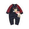 Baby Cartoon Elk Graphic Side Striped Sleeve Knitted Romper - 59 (0-3M) - Red