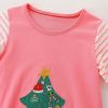 Baby Girl Cartoon Christmas Tree Pattern Striped Sleeve Design Princess Dress - 90 (12-24M) - Pink