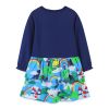 Baby Girl Cartoon Embroidered Pattern Loose Cotton Dress - 90 (12-24M) - Navy Blue (Dark Blue)