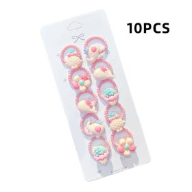 10pcs/set Girls Cartoon Nylon Scrunchie Kids Ponytail Holder Hair Bands Rubber Band Headband Fashion Hair Accessories (Color: A- 2)
